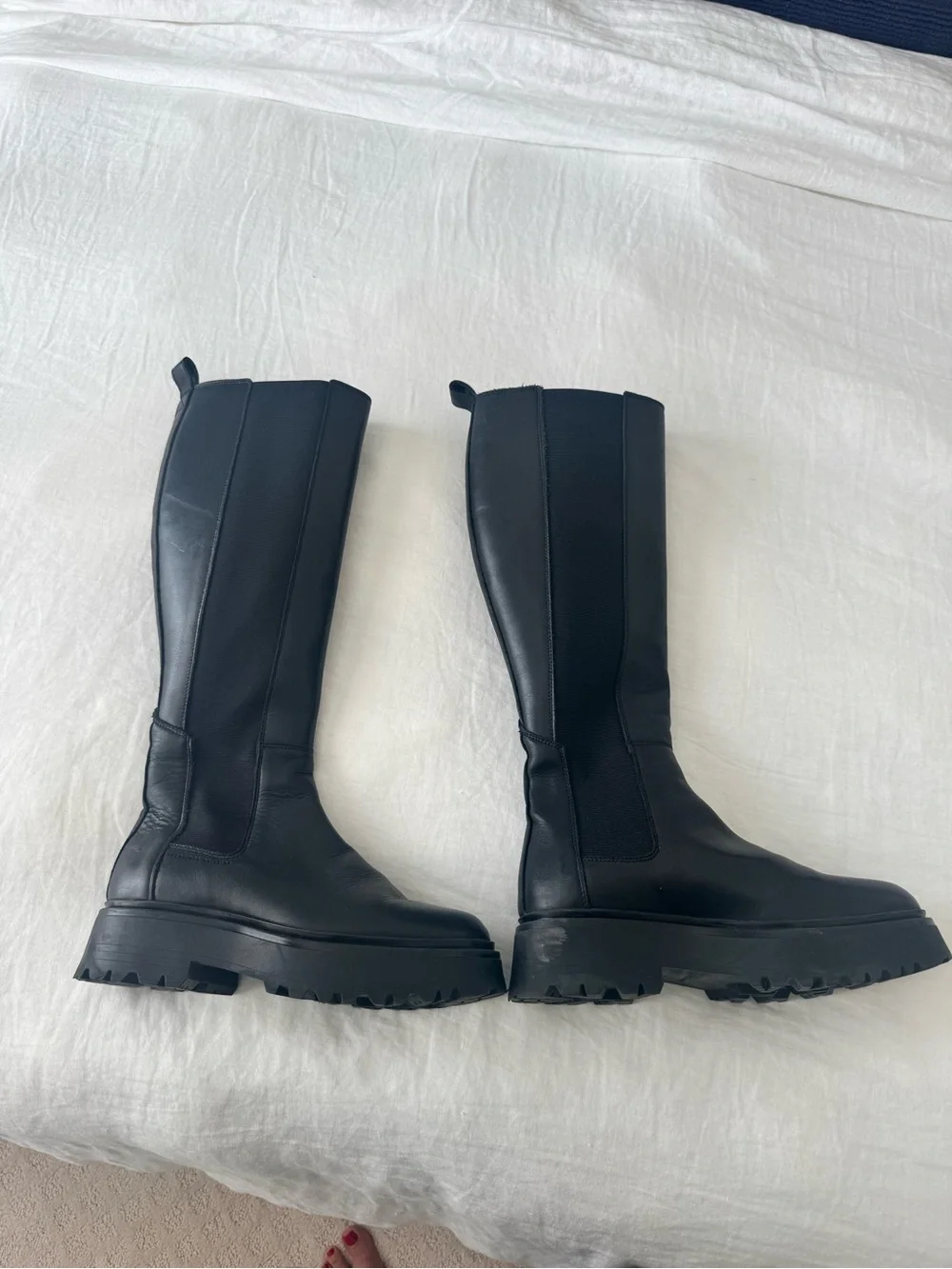 AllSaints Black Knee-High Chunky Sole Leather Boots